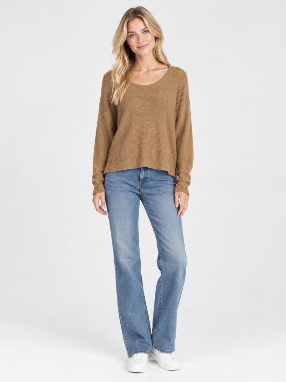 2/$30 TAHARI Bateau Neck Dolman Sleeve Pullover Sweater Camel XL #A5187
